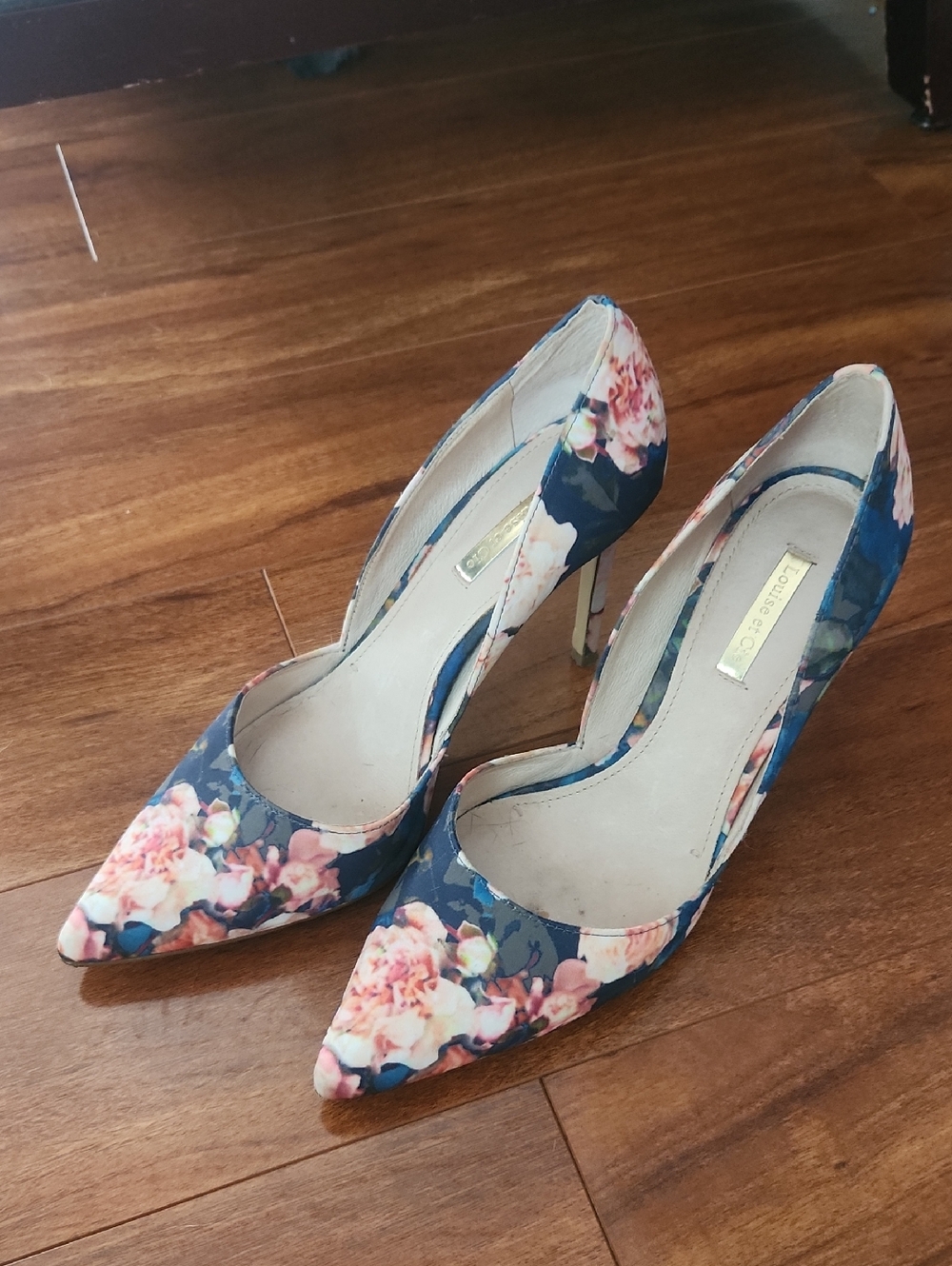 Louise et Cie Navy And Pink Floral Pointed-Toe Heels